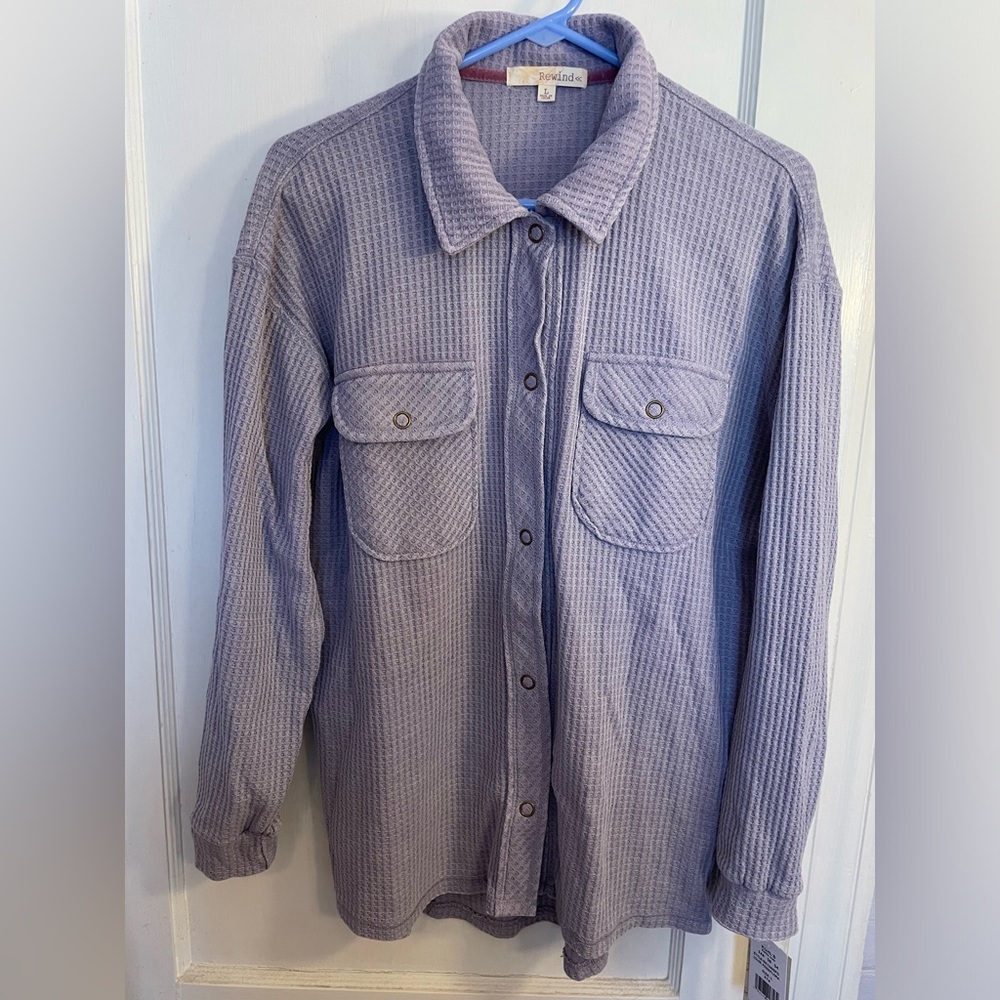 Juniors Rewind Waffle Front Snap Knit Shacket